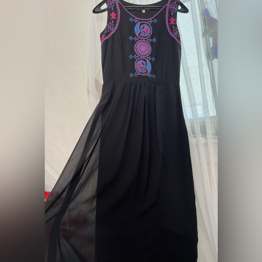 Global Desi Black Maxi Dress with fish details size XS